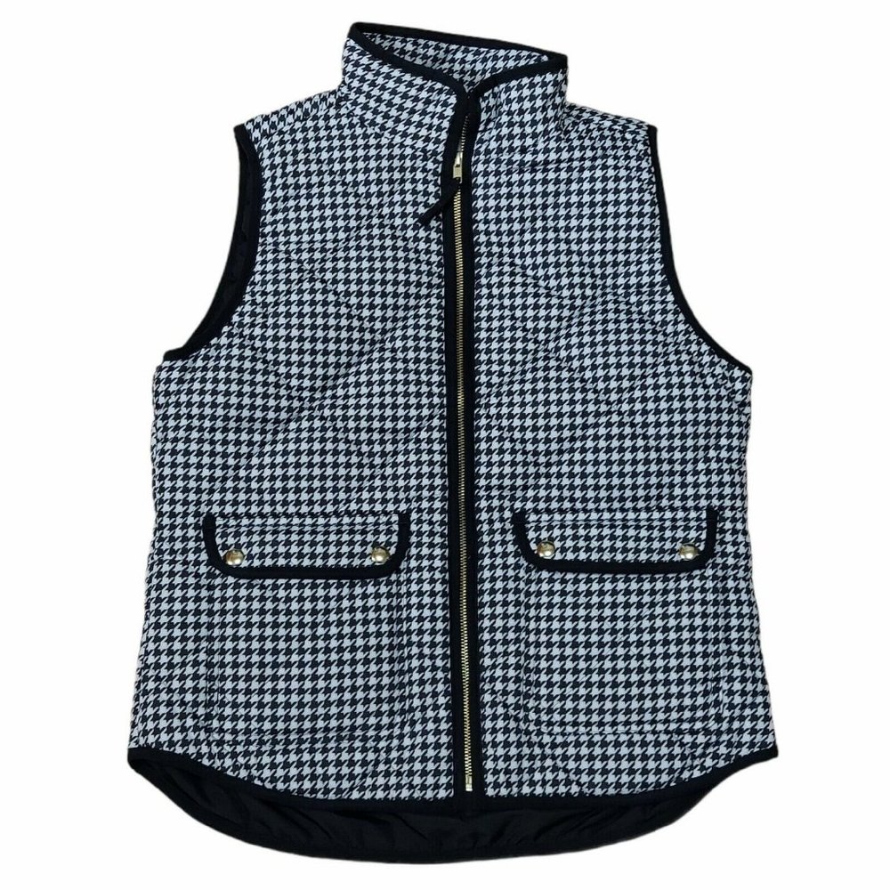J. Crew Womens Excursion Quilted Down Puffer Vest Black Houndstooth Size Small